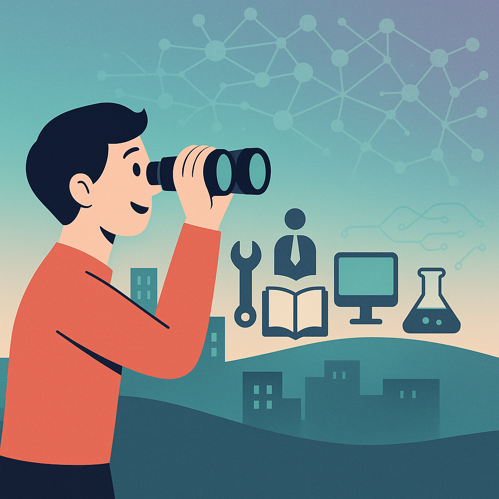 Exploration de pistes métiers avec jumelles et opportunités professionnelles